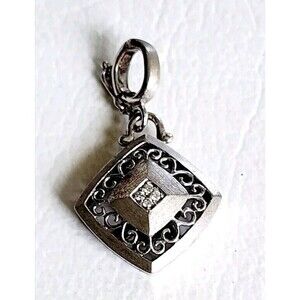 Gabriel and Co. Sterling 925 Silver/ Steel Dimond Scroll Filigree Square Pendant